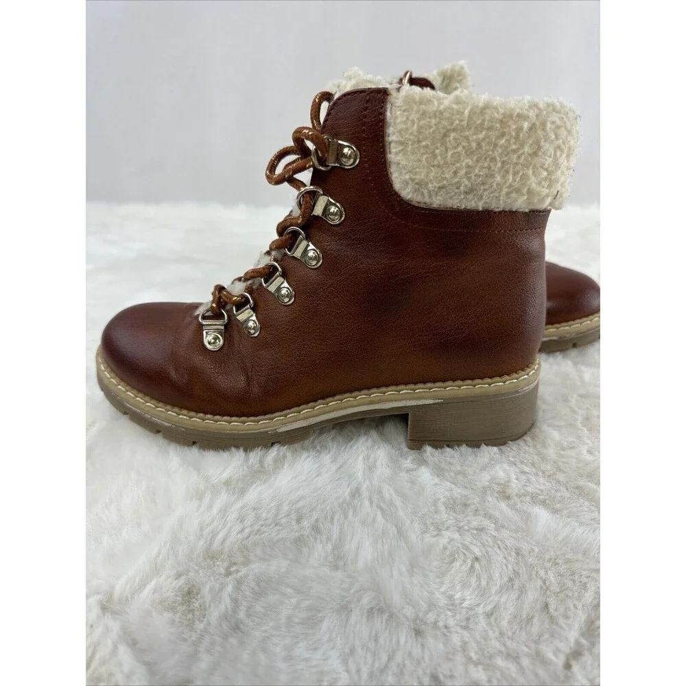Sophie17 Girls’ Sz 2 Brown Boots, Fleece trim - Picture 3 of 6